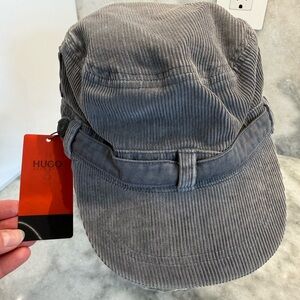 BNWT HUGO Boss Grey Corduroy Cadet Military Cap Adjustable Hat